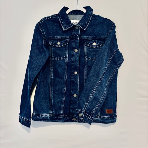 NWT Womens XS Dark Blue Roxy Mountain Roads Four Pocket Denim Jean Jacket Coat - Picture 2 of 7